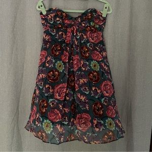 Betsey Johnson strapless floral mini dress with inside bra top corset size 6